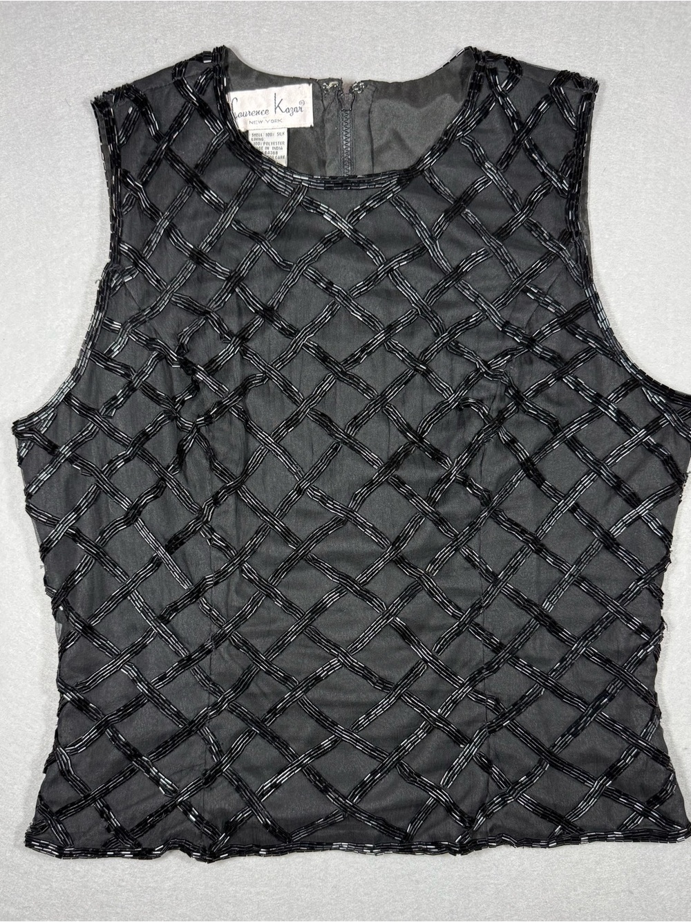 Laurence Kazar Black Beaded Lattice Tank Whimsigoth Ren Faire Goth Fairy